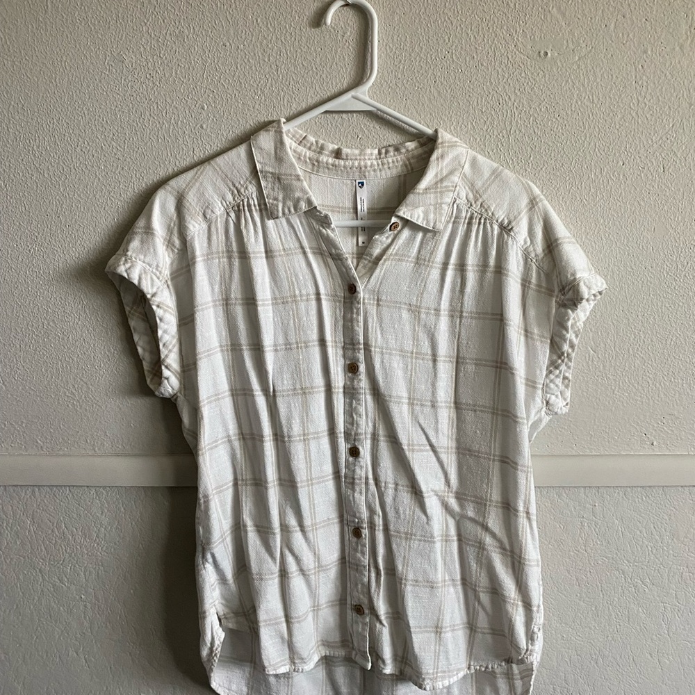 Light Cream Plaid Button-Front Women's Shirt - Kuhl